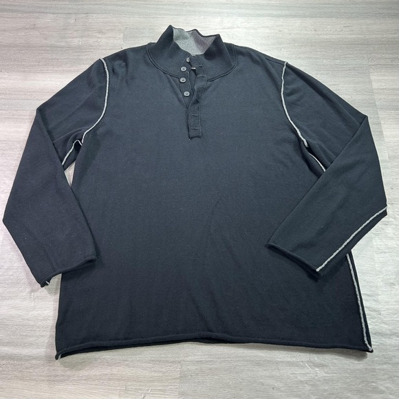 Carbon2Cobalt Other - Carbon 2 Cobalt Sweater Mens 2XL Black Cotton Cashmere Henley Mock Neck Knit